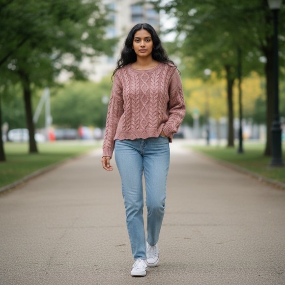 Lucky Brand Cable‎ Knit Sparkle Sweater Dusty Rose Pink XL NWT MSRP $99.50 - Picture 3 of 17